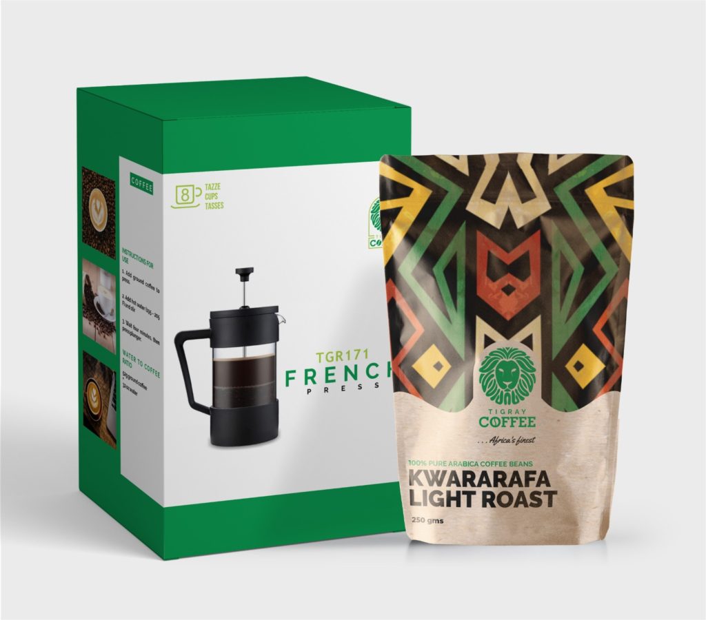 Tigray Coffee Co. French Press & Coffee Combo: Unwind in Rich Flavor (250g)